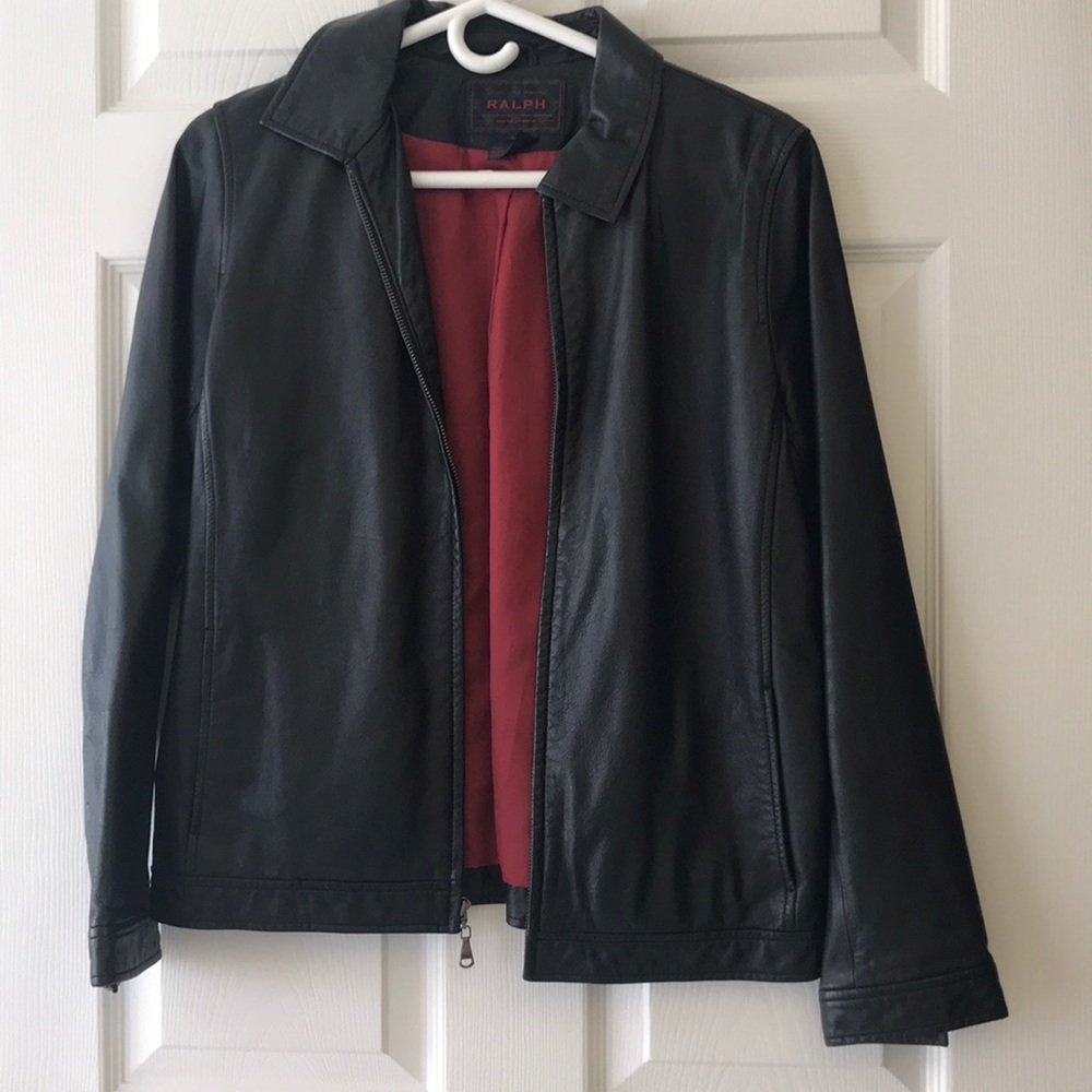 RL EUC Black Leather zippered jacket